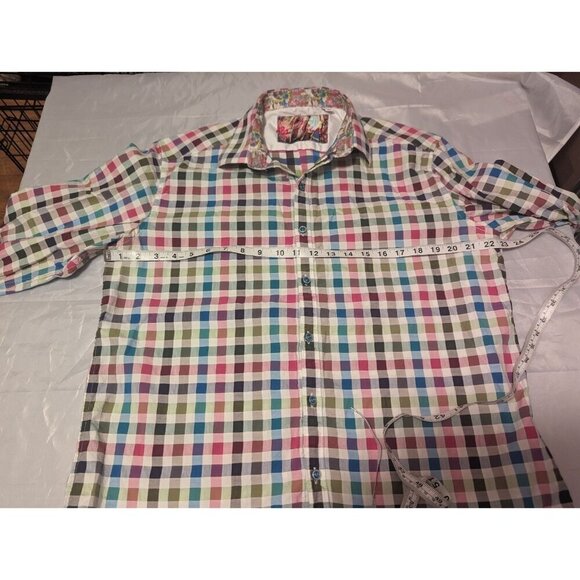 Mens Shirt Long Sleeve Flip Cuff Squares Robert Graham Button Down Shirt Size L - Picture 12 of 15